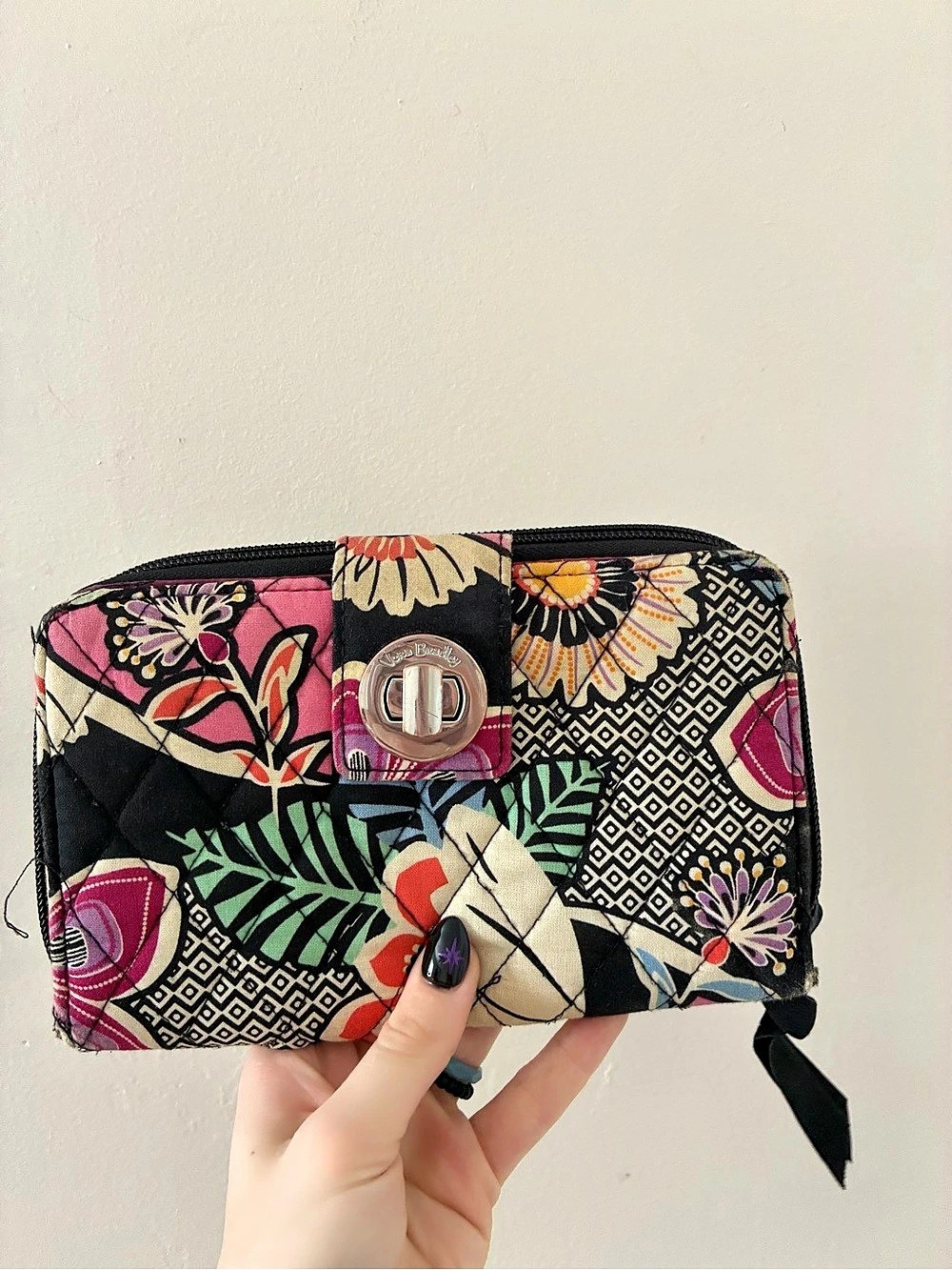 Vera Bradley Turnlock Wallet in Black & Pink
